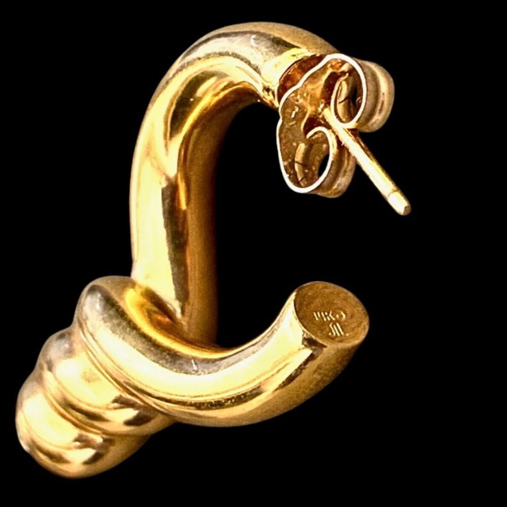 Vintage Jil Sander 14K Twisted Gold and Pearl Drop Hoop Earrings - Picture 5 of 7